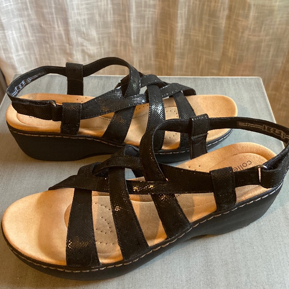 Clarks Collection Black Strap Sandals with 2” heel. Brand new.  Never worn